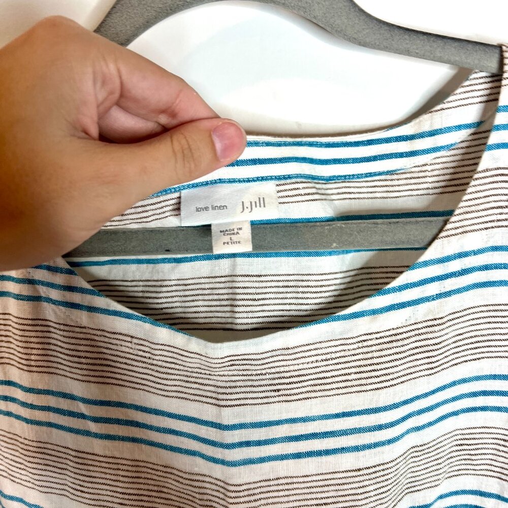 J. Jill LoveLinen Striped Shift Dress Sleeveless Front Pockets Beachy Prep Sz LP - Picture 3 of 4